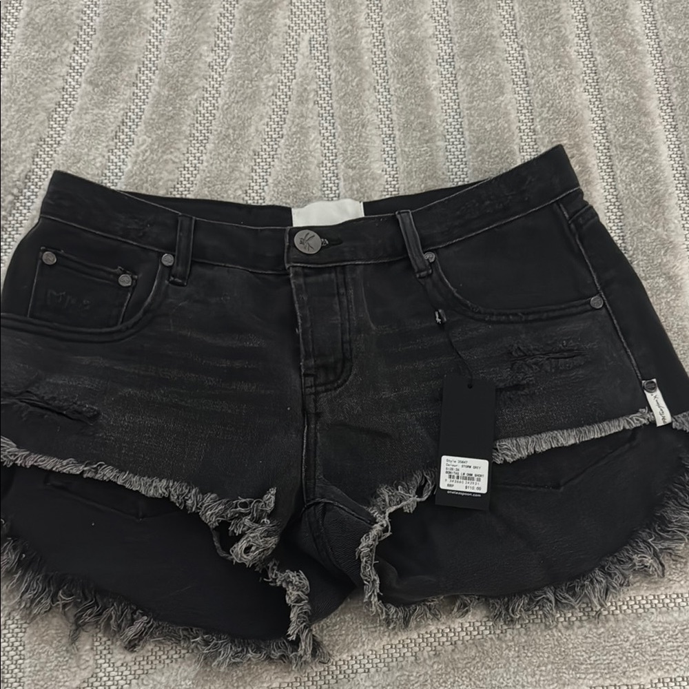 One Teaspoon Black Distressed Jean Shorts